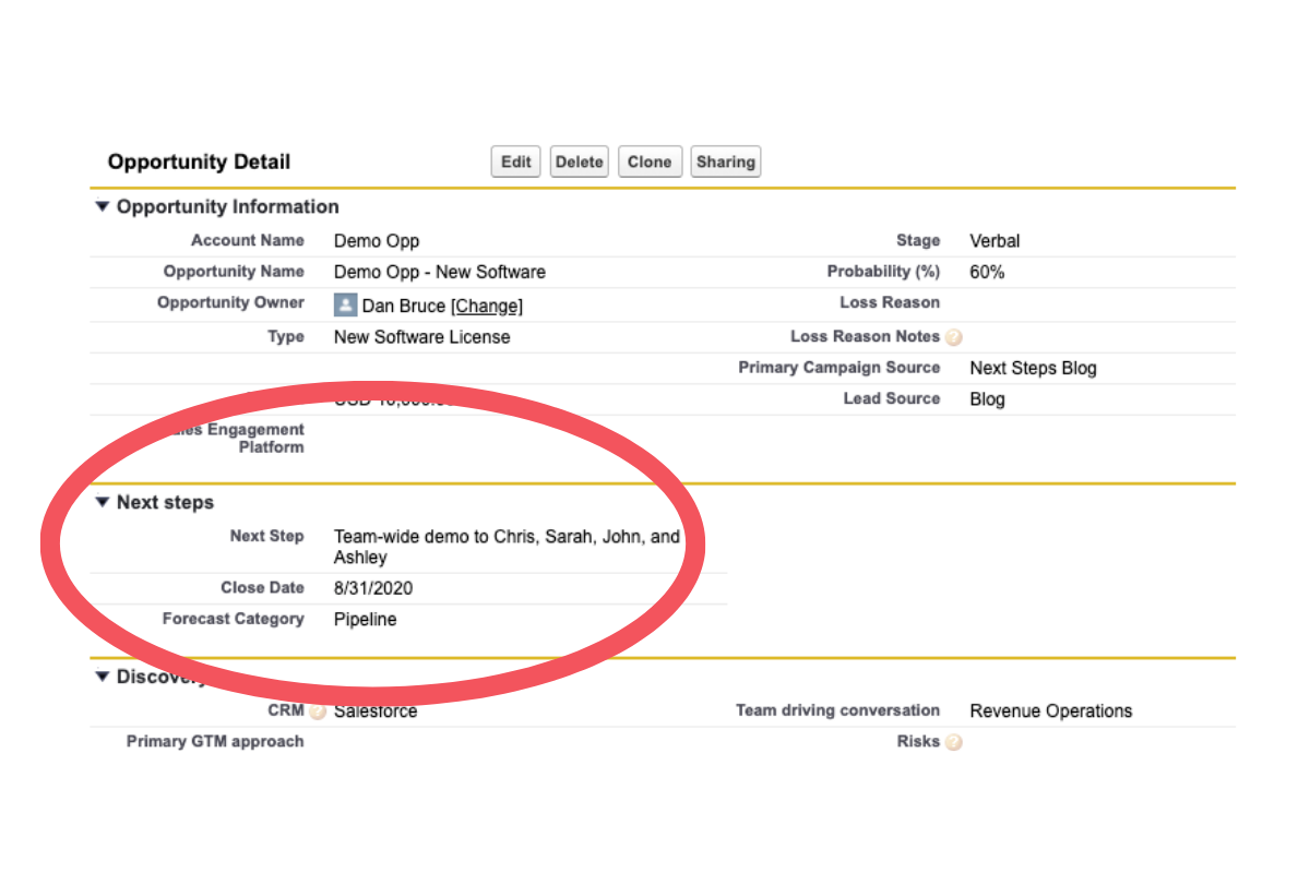 How to use next steps in Salesforce